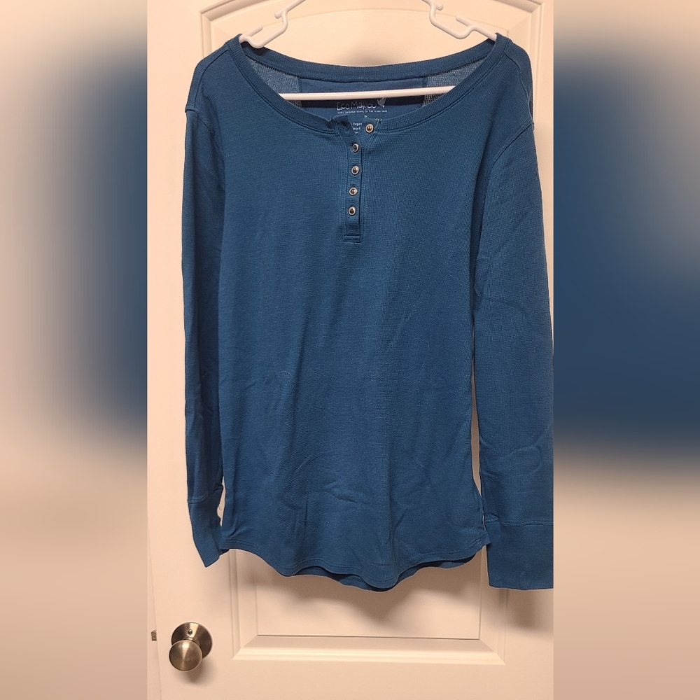 Long Sleeve Henley Top in Teal Blue - Women's